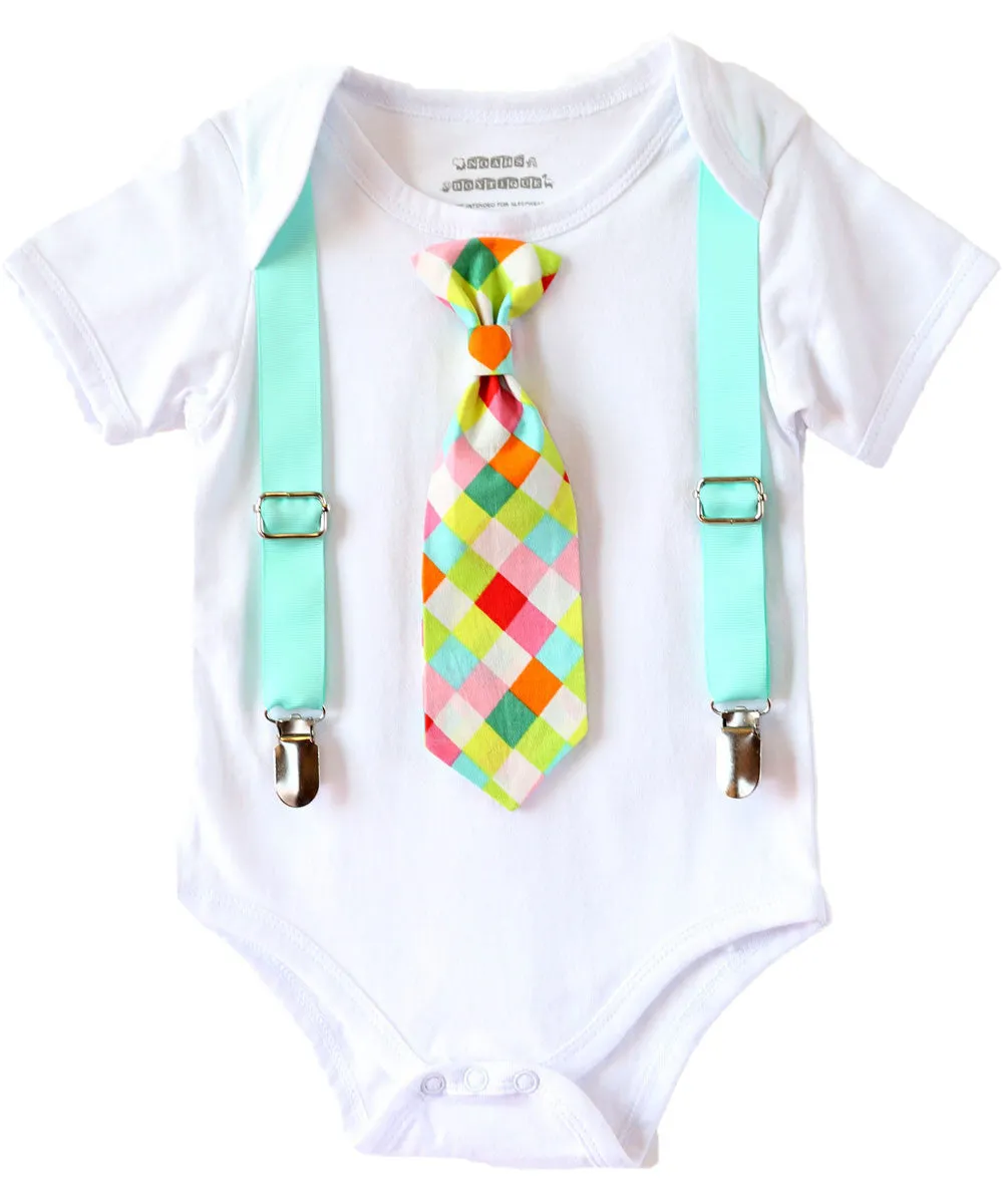 Baby Boy Outfit with Tie and Suspenders Neon