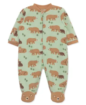 Bear Fleece Zip Front Sleeper Footie (12M-24M)