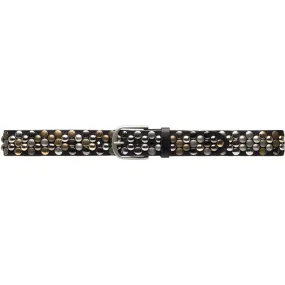 Beautiful leather belt with studs / 16094 - Black (Nero)