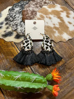 Black cow tassel earrings