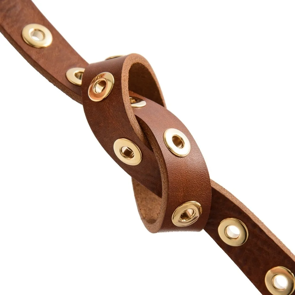 Cool narrow belt with details / 11478 - Brown