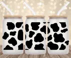 Cow Print UV Transfer for 16 oz Glass Can