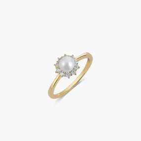 Mya Pearl Ring with Halo