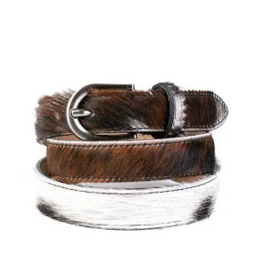 Natural Cow Hair and Real Leather Narrow Belt Pack of Two