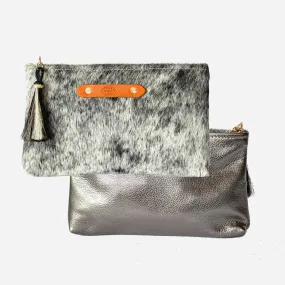 Silver Shimmer & Black Hide Zippy Clutch