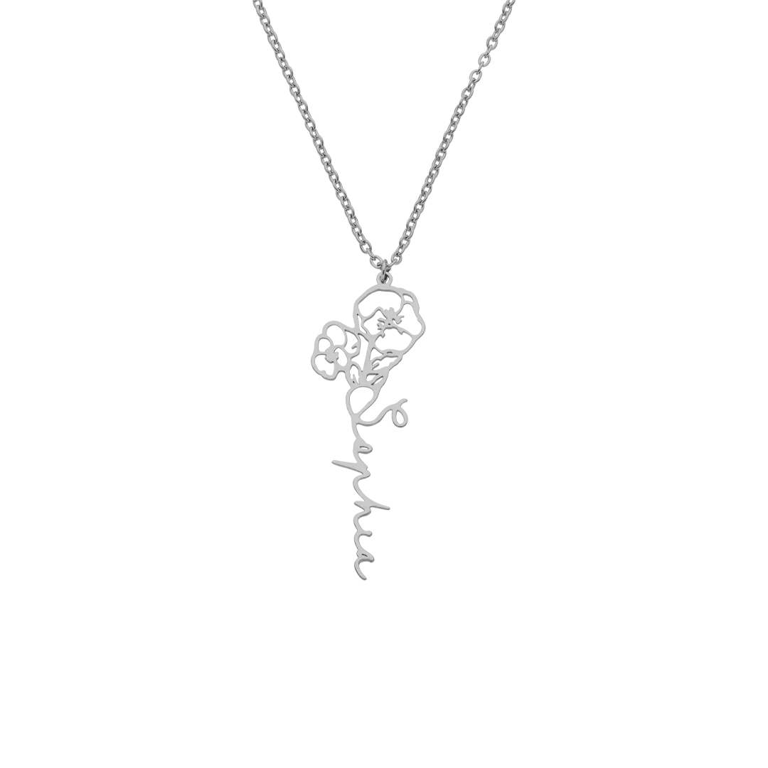 Sterling Silver Birth Flower Name Necklace