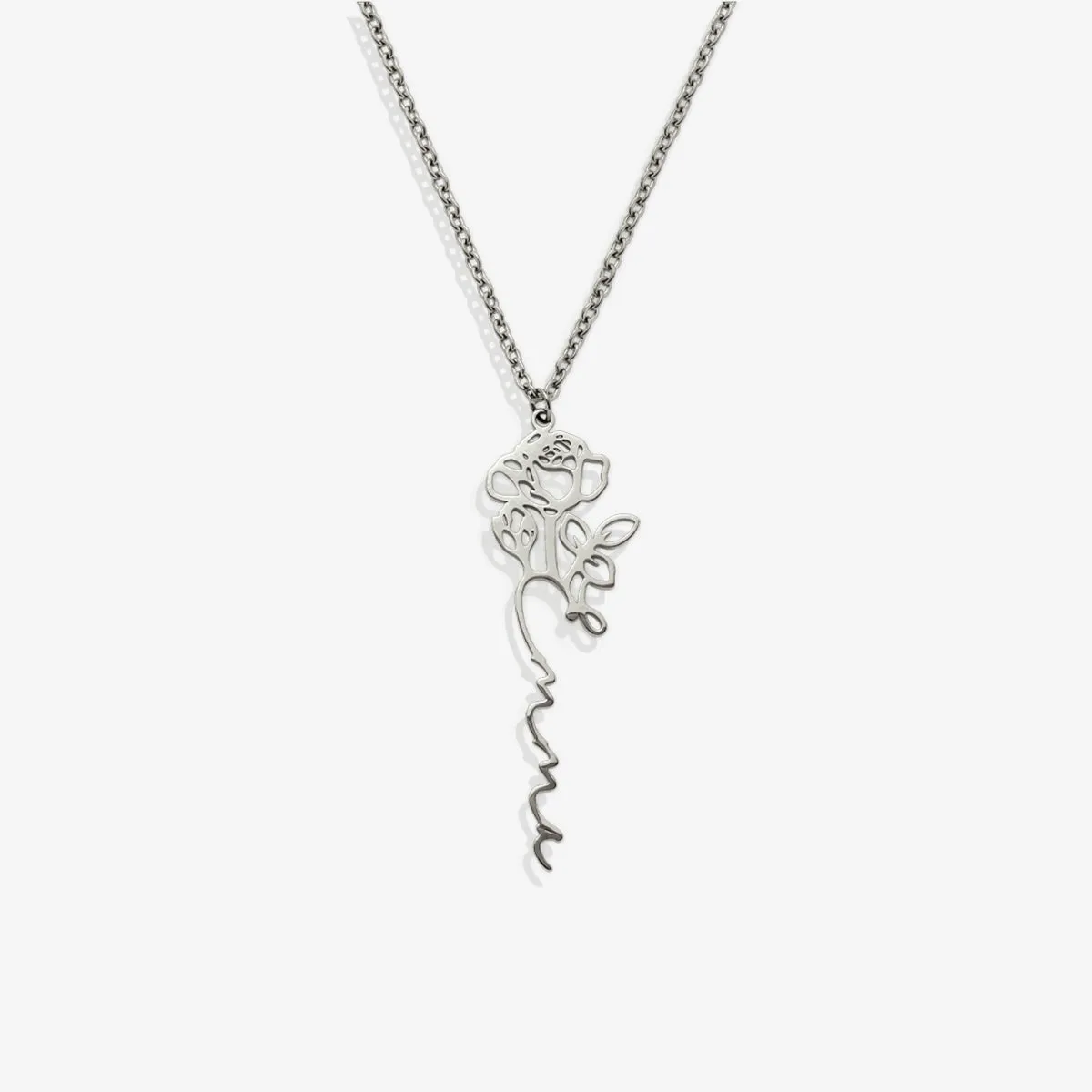 Sterling Silver Birth Flower Name Necklace