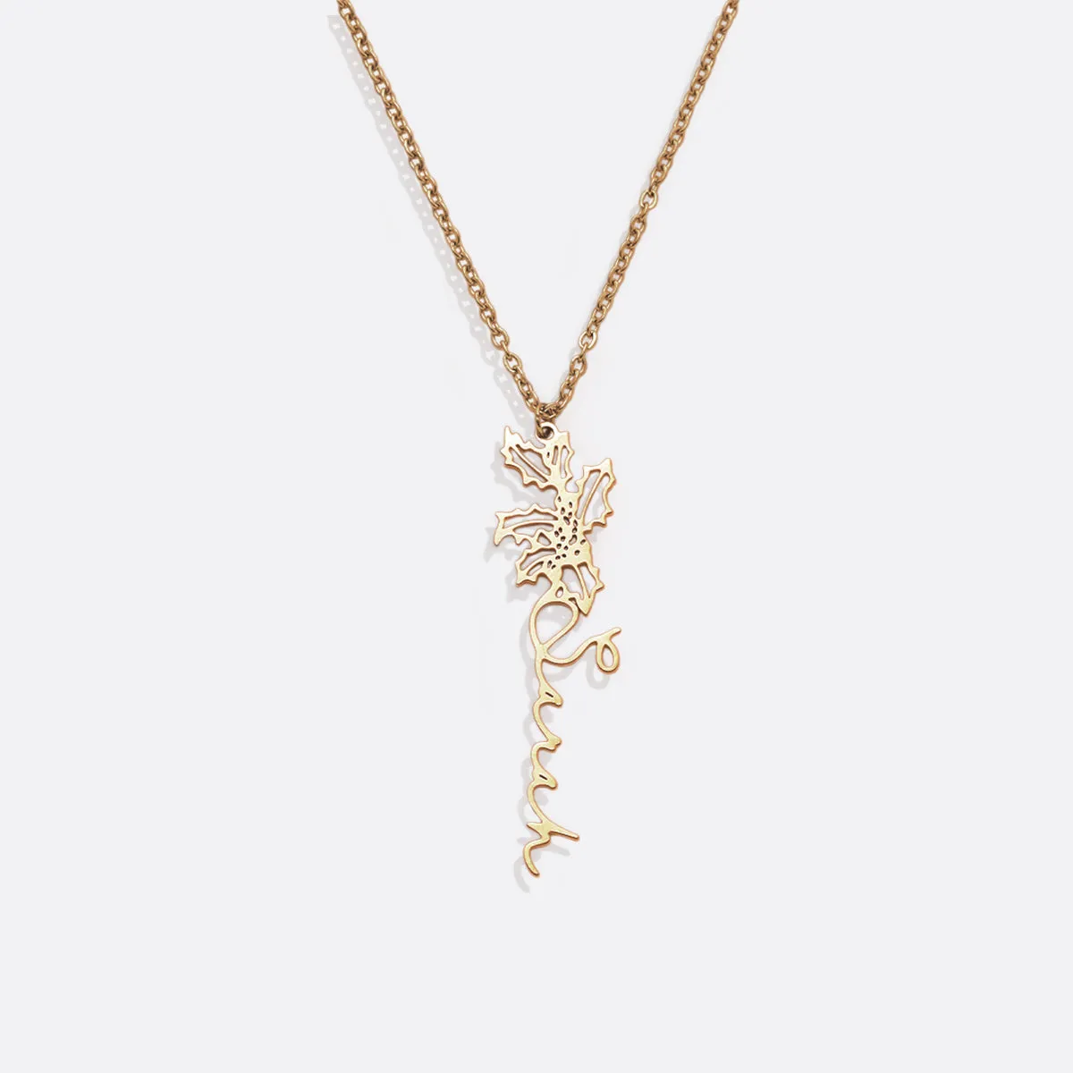 Sterling Silver Birth Flower Name Necklace