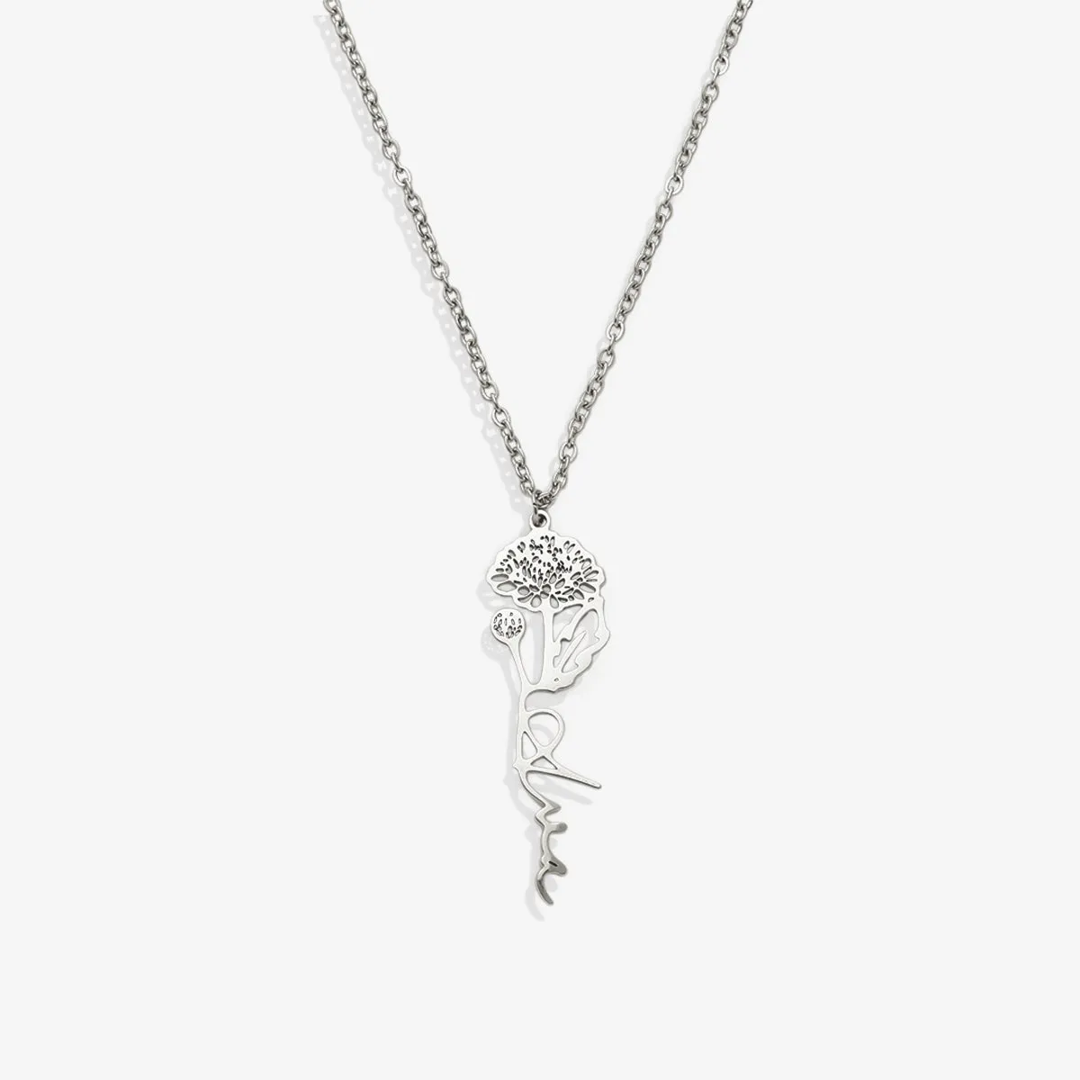 Sterling Silver Birth Flower Name Necklace