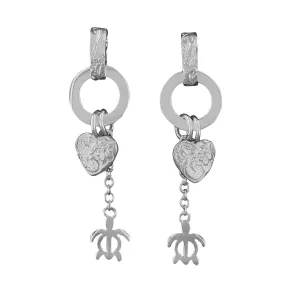 Sterling Silver Heart and Turtle Dangle Earrings